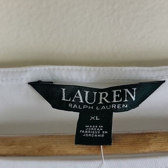 LAUREN Ralph Lauren Womens Boat Neck Cotton Top size XL White Short Sleeve - Picture 4 of 8